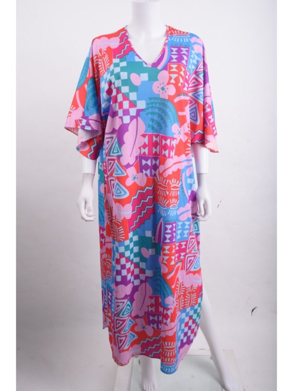 Vintage Queens Way Fashion Maxi Dress Kaftan Caftan One Size Fits All Multicolor